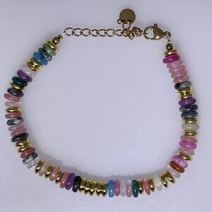 Multi color Agate bead bracelet with gold tone spacers, findings, NWOT